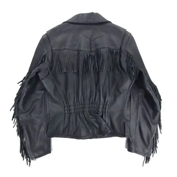 NEW Harley Davidson Leather Fringe Jacket Boho Western Cowgirl Moto Biker Black